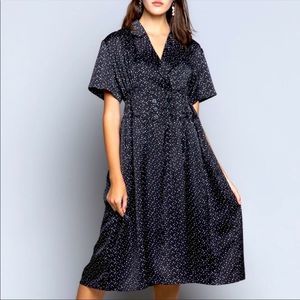 POL satin black and white polka dot vintage style